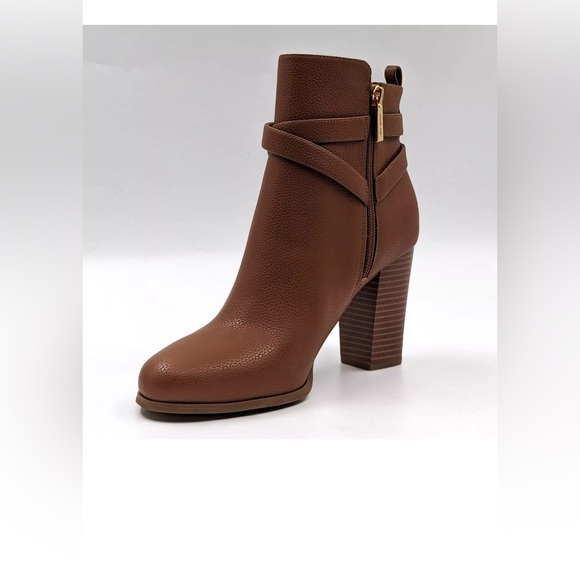 Michael Kors Women Tally MK Logo Brown Faux Leather Dressy Office Boots size 9.5 - Picture 3 of 14